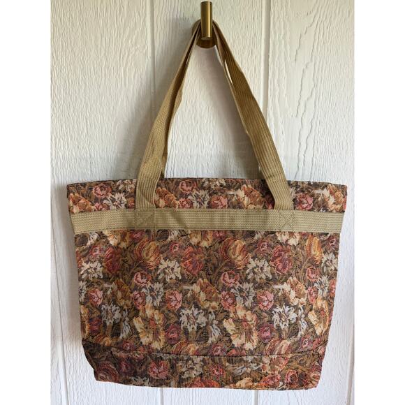 Bovano Handbags - Vintage Floral Tapestry Tote Bag Large Boho Market Bag Zip Pocket Carryall
